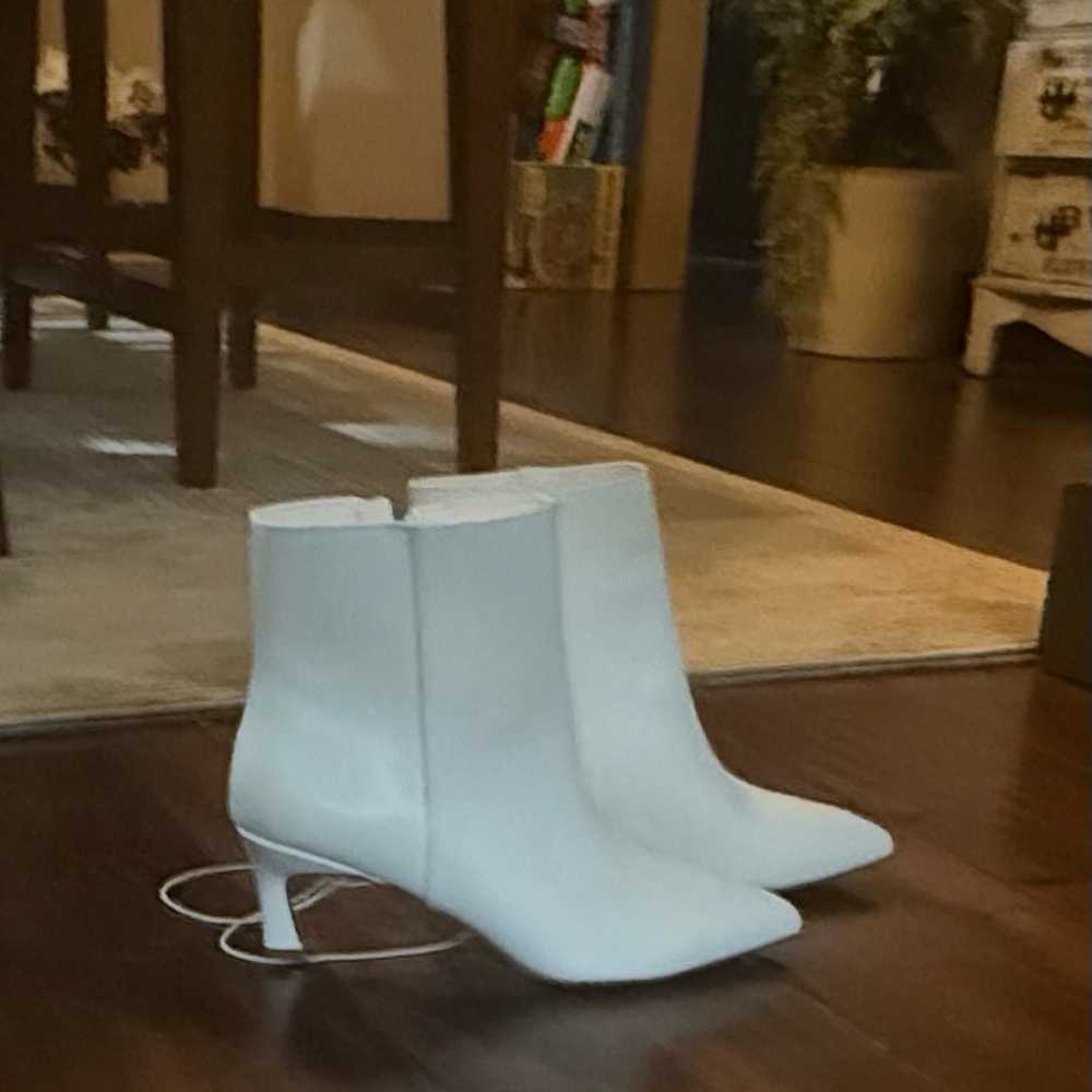 Madden Girl White Ankle Booties with Pointed toe and Slim Mid heel